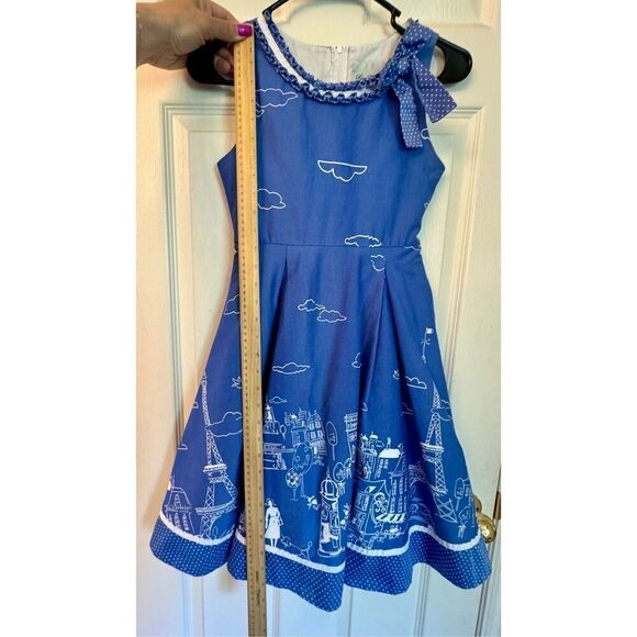 Rare Editions Vintage Pleated Polished Paris Blues Print Dress 10 Little Girl - Picture 6 of 9
